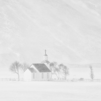 Small church in the snow storm
