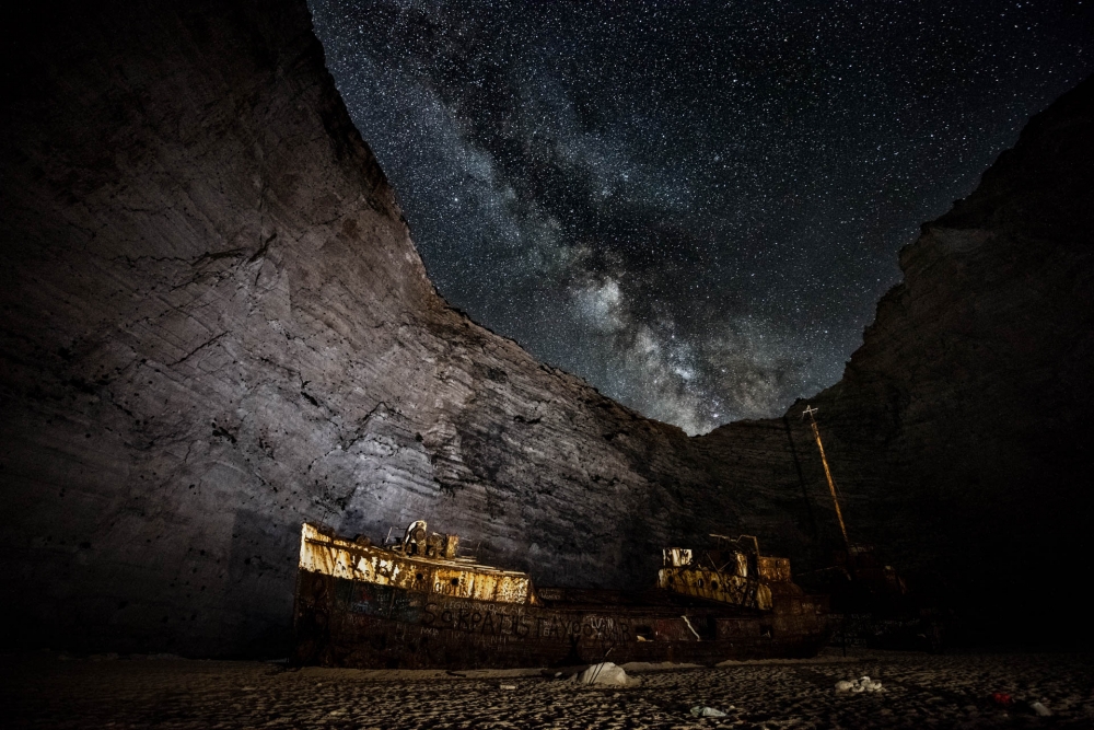 Shipwreck at night