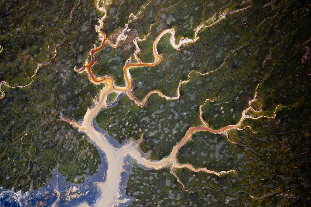 An abstract aerial view of Tralee bay wetlands