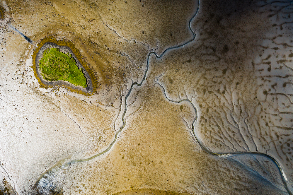 An abstract aerial view of Westport wetlands, Ireland.