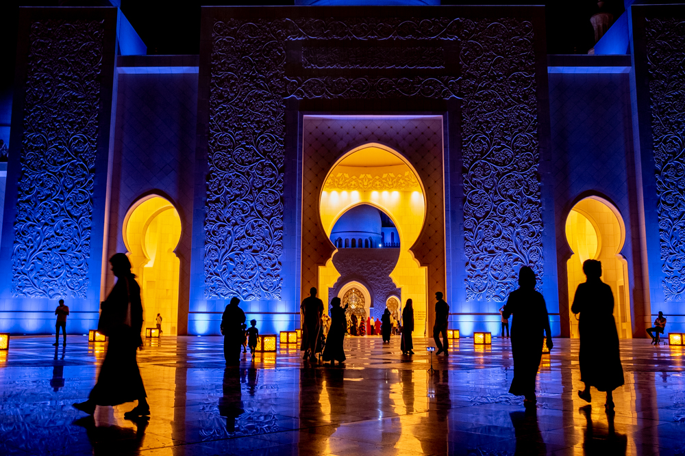 UAE. Abu Dhabi. Outer entrance of Sheikh Zayed Grand Mosque. 2019
