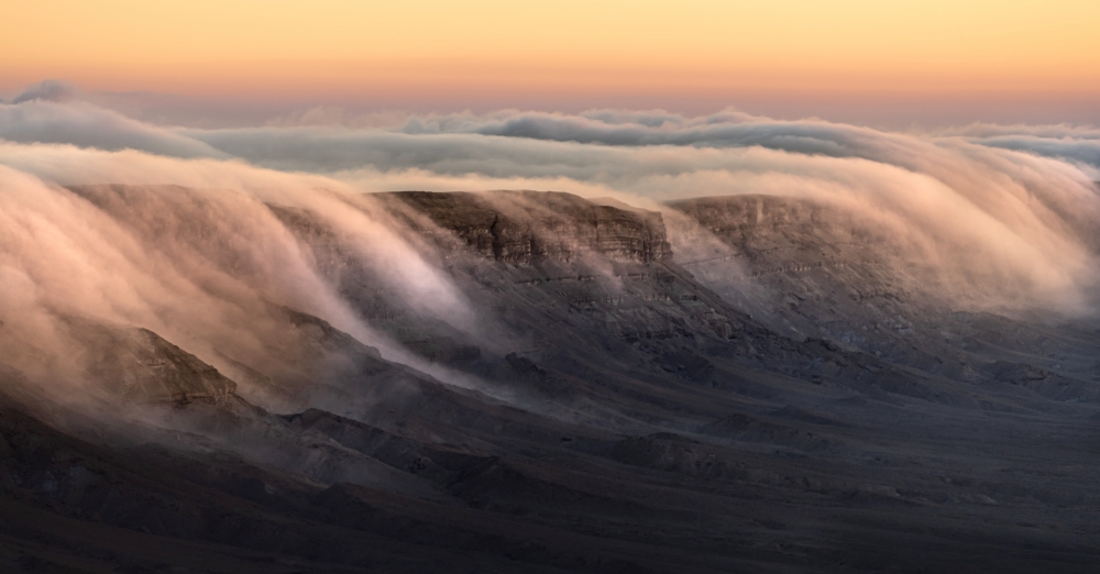 Foggy sunrise over the crater