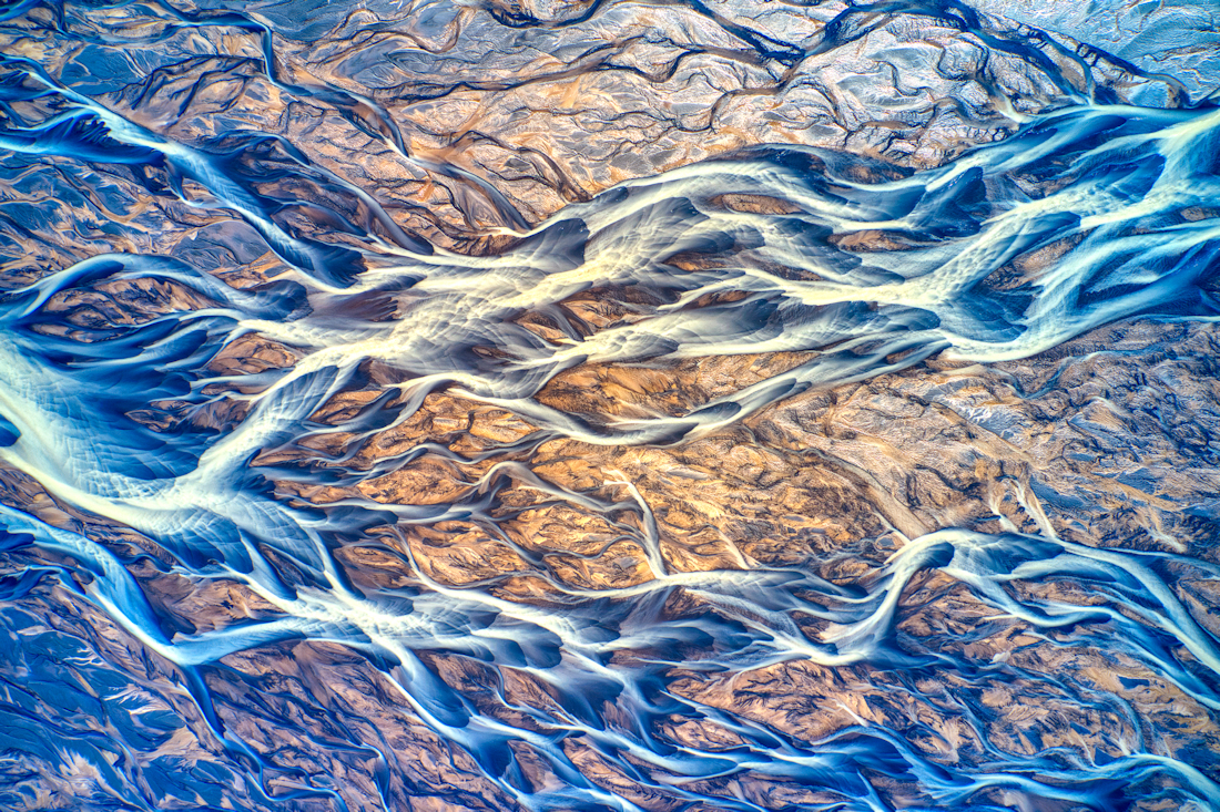 aerial views of icelandic rivers