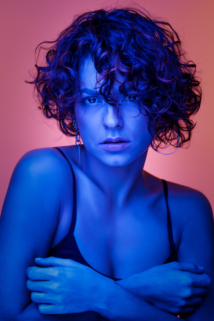 Portrait in blue and red