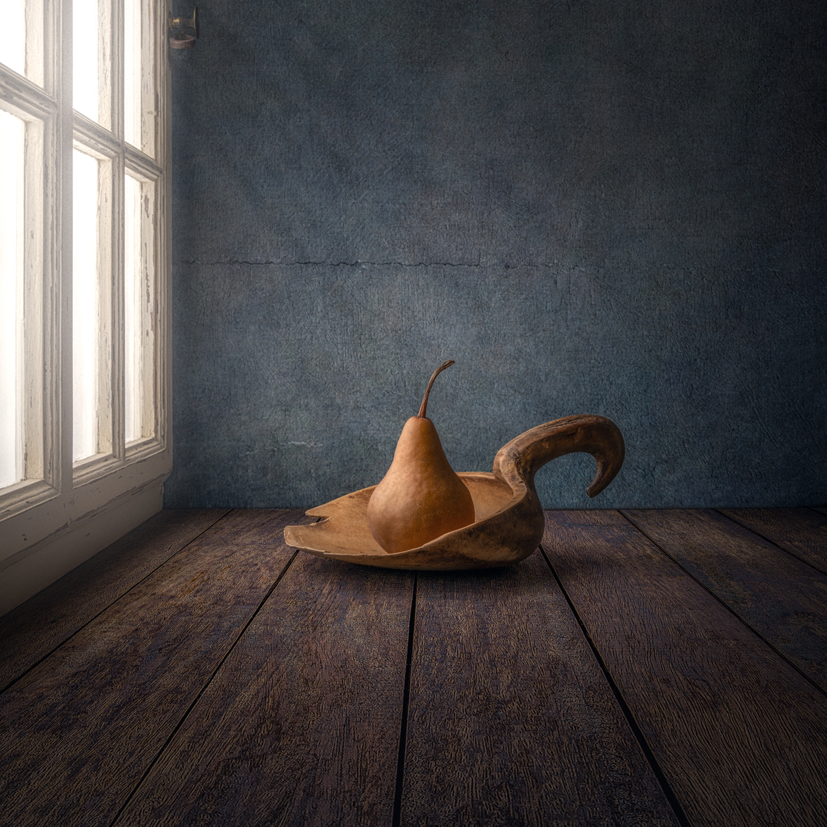 Pear in Wooden Spoon by Window Light