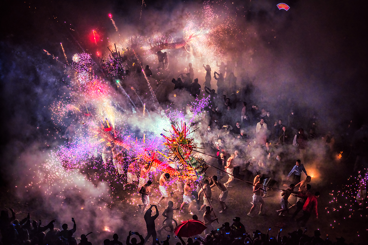 Fire Dragons Dancing for the Lantern Festival