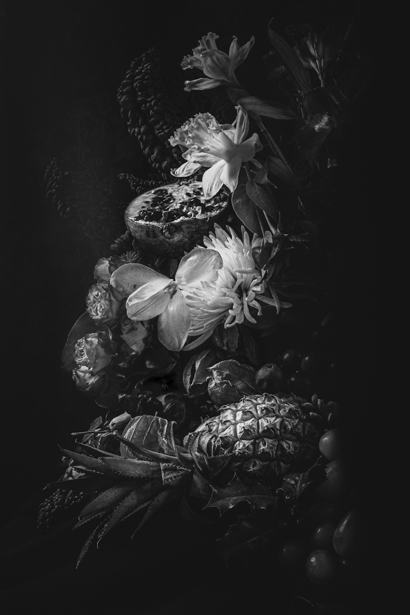 Still Life of pineapple and daffodils