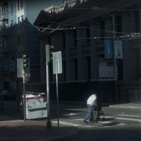 Old man crossing the street 