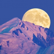 Moonrise behind iconic French Mt Blanc