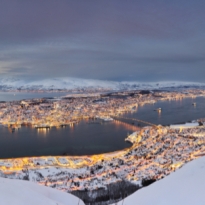 Panoramic view of the winter Tromso in the snow