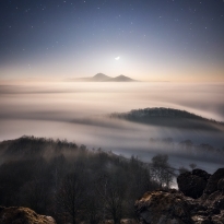 Moonset above fog