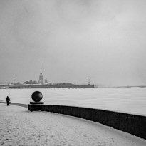 RUSSIA. Saint Petersburg. A distant view of Peter and Paul Fortress from The Spit of Vasilievsky island