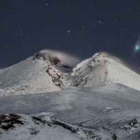 Comet 2022 E3 Above Snowy Mount Etna