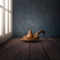 Pear in Wooden Spoon by Window Light